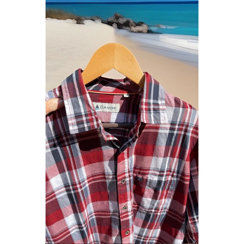 Canoe Red Plaid LS Shirt 100% Cotton Mens Size 42 Tag (Chest measures 44")